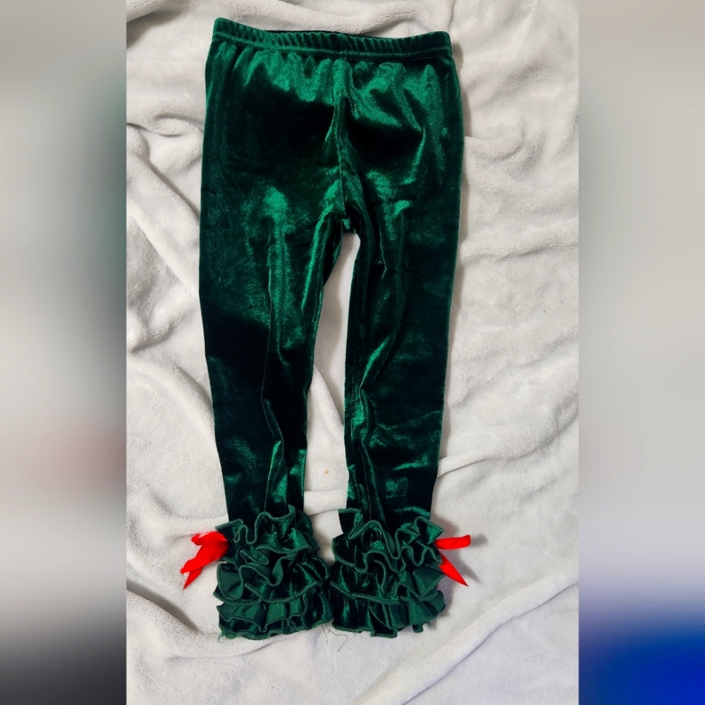 Velvet ruffle bottom leggings Marie Nicole, size L/5T/ Christmas leggings
